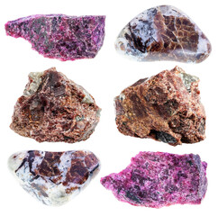 natural specimens of uncut eudialyte rocks cutout