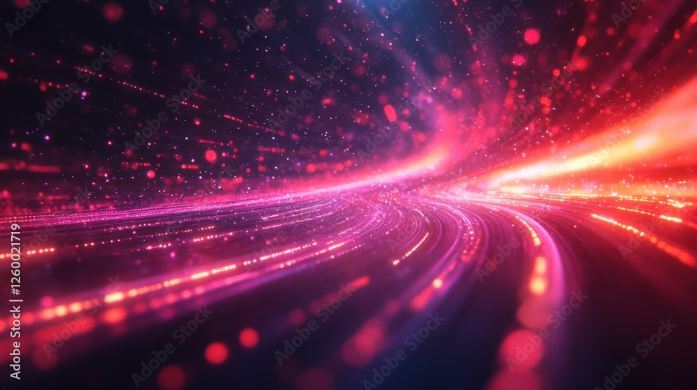 Poster vibrant abstract light trails with colorful particles creating a dynamic motion effect