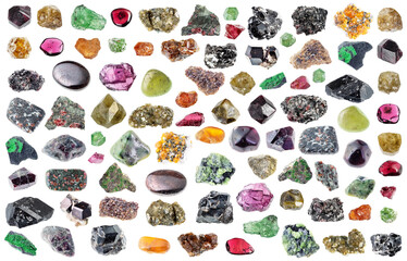 natural specimens of uncut garnet rocks cutout