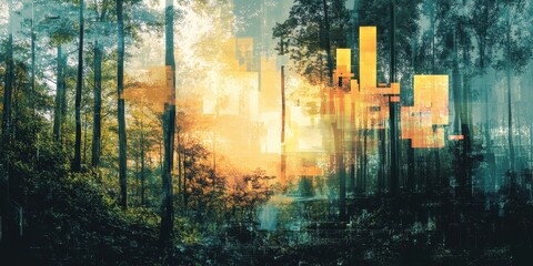 Obraz premium Digital forest layers create an abstract nature landscape composition