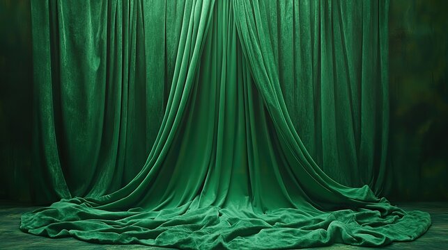 a green drape wrinkles on a background of velvet fabric a part of the performance scenari