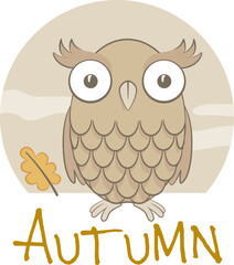 Autumn banner with a cute brown owl. Banner to announce autumn with a cute owl with its big eyes open.