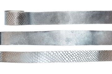 Set of Faux snakeskin tape stripes in metallic pewter isolated on transparent white background