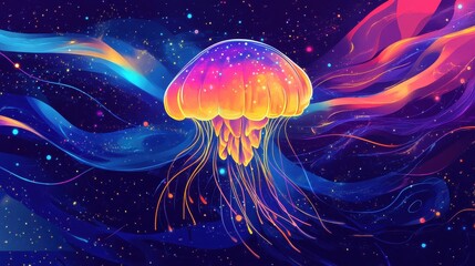 Fototapeta premium Colorful cosmic jellyfish floats amidst a celestial starry backdrop