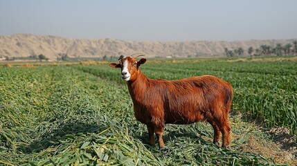 Goat grazing desert farmland, Egypt