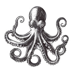 Hand-Drawn Ink Octopus Artwork with Curled Tentacles in Vintage Nautical Style