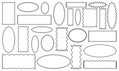 Zig zag wavy edge rectangle frame or border shapes set. jagged geometric rectangular. Abstract elements for promo material, web template, stickers, or social media, Vector illustration.