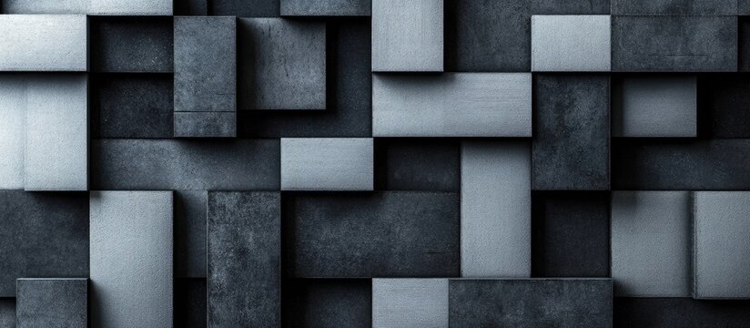 Abstract textured background of dark gray and metallic silver rectangular blocks arranged in a geometric pattern with subtle shadows and highlights.