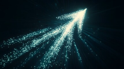 Arrow made of glowing particles pointing upward in the darkness