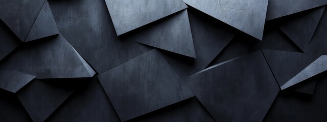 Sharp Black Triangles and Lines on Dark Background - Geometric Design for Banner Template with White Space for Text - Modern Minimalist Wallpaper with Copy Space