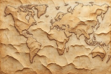 Relief map showcasing detailed topography of the world with textured surface