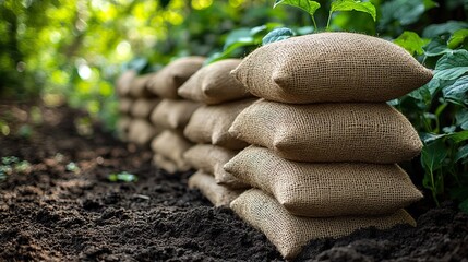 a stack of sacks holding leftover plant fertilize