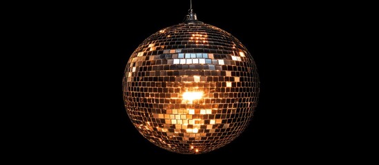 Obraz premium Disco ball reflecting light in a dark setting with varied silver and black tones, positioned centrally, creating a lively ambiance.