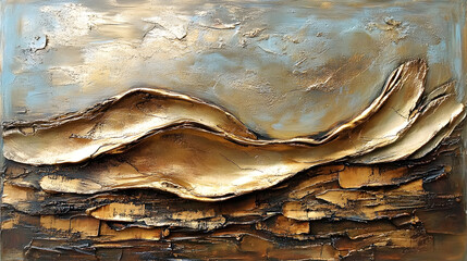 Golden Hues Abstract Landscape Painting, Textured Art