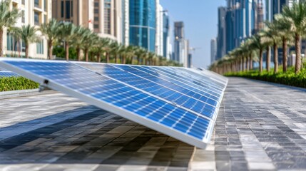 Fototapeta premium Solar panels city street renewable energy