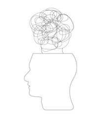 Hand drawn confusion brain icon ,concept of mental illness, anxiety disorder mental health line art