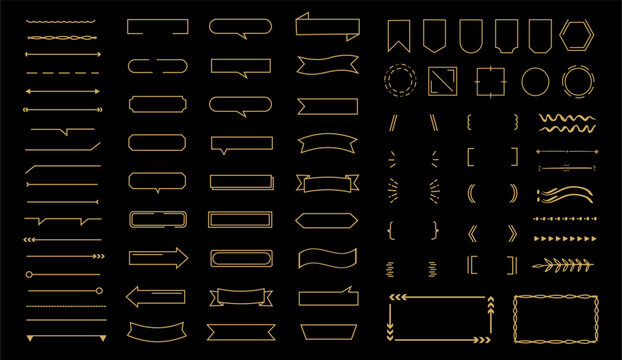 Vintage ornament divider, ribbon and frames collection. Classic ribbon and frame element for design. gold color vector. editable file