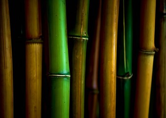 Close up of bamboo in various shades of green and brown