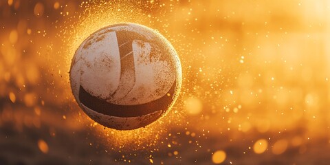 Dusty volleyball in golden sunlight.
