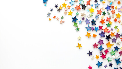 Colorful Star Confetti on White Background - Fun and Festive Decoration for Celebrations, Parties, and Creative Design