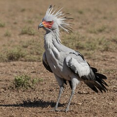 Fototapeta premium A secretary bird stomping the ground, pure white background.