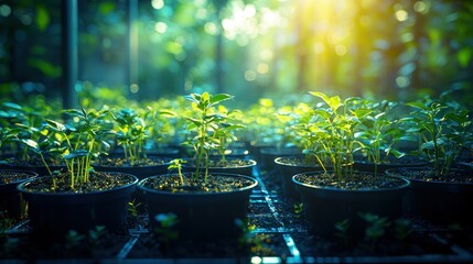 Greenhouse seedlings sunrise growth agriculture