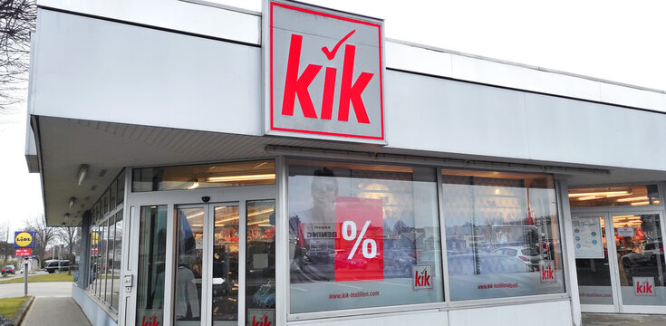 Germany, Minden - December 21, 2024: KiK (from German "Kunde ist K&ouml;nig", the customer is king) is a German discount chain of fashionable clothing, accessories and home goods at affordable prices