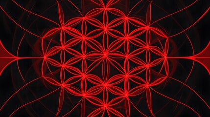 Red flower of life pattern on a black background
