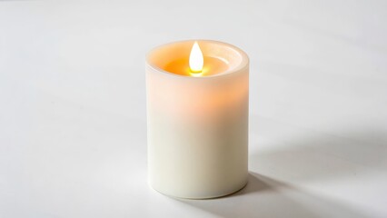 Illuminated Candle on White Background