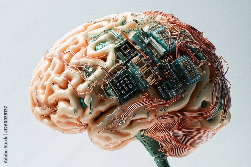 Fototapete futuristic brain design featuring circuit board elements merging technology with organic structure