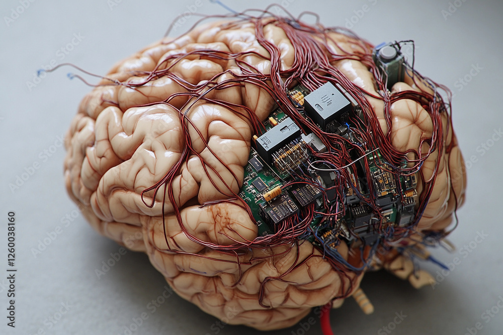 Fototapete futuristic brain design featuring circuit board elements merging technology with organic structure