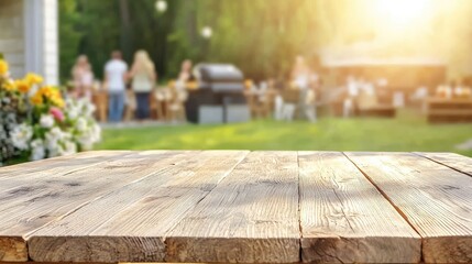 Sunlit Wooden Table with Textured Surface in Outdoor Setting