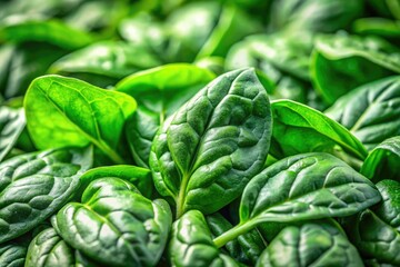 Obraz premium Tilt-shift captures spinach's vibrant texture, promoting healthy eating.