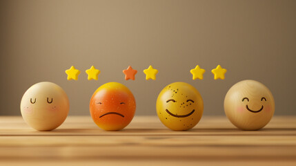 Customer Satisfaction Rating with Smiley Face Emojis and Five-Star Review