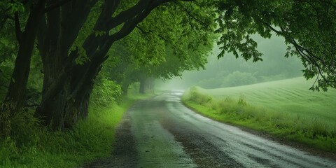 Misty Green Pathway Through Lush Foliage On A Rainy Day (Modified)