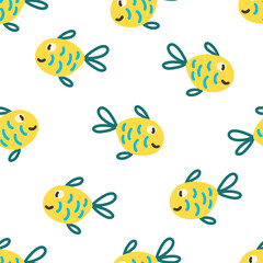 Cute seamless pattern design featuring playful hand drawn fish for kids design vector illustration