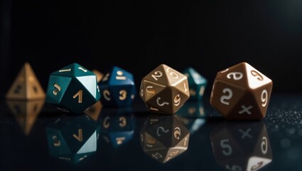 Detailed view of dice with sharp edges and reflections, placed on a glossy table.