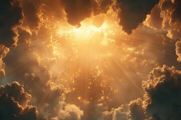 Golden Light Beams Break Through Dark Clouds