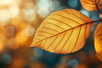Obraz premium Autumn leaf, backlit, forest, bokeh, nature