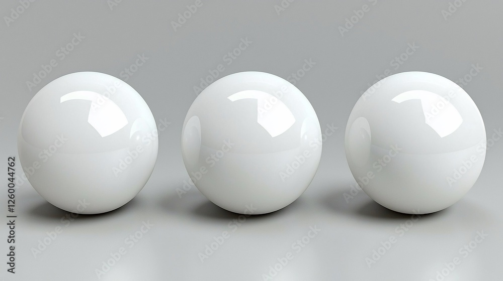 Poster three white spheres on gray background; studio shot; ideal for website design or presentation