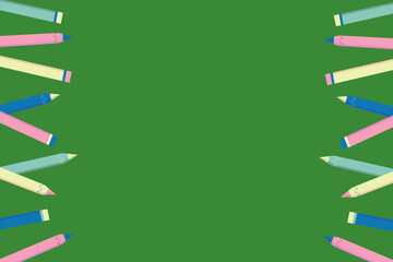 School board with colorful pencils on the sides. Vector illustration. Educational background design.