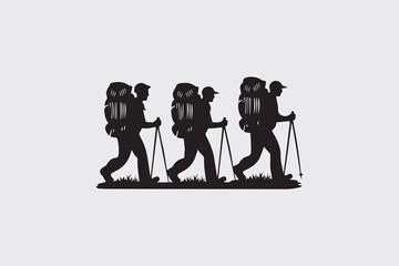 Outdoor Trekking with Friends Hiking Silhouette vector