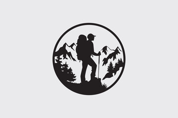 Adventure Awaits Hiker on a Rocky Mountain  Silhouette vector