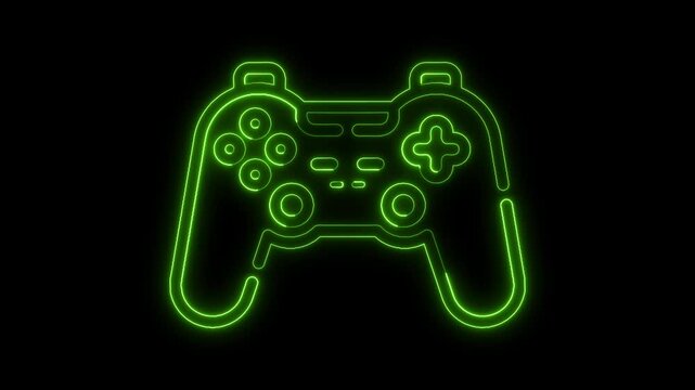 Neon Animation video game controller sign on black background, Game joystick, Console gamepad controller neon animation, Game controller
