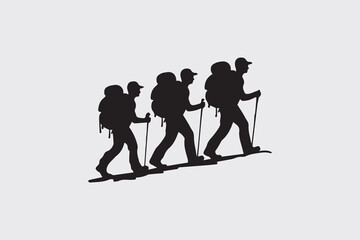 Outdoor Trekking with Friends Hiking Silhouette vector