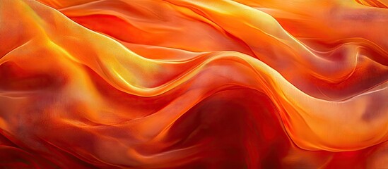 Fototapeta premium Flowing orange and red fabric with gentle wave patterns and soft shadows creates a soothing visual effect in a warm and vibrant color palette.