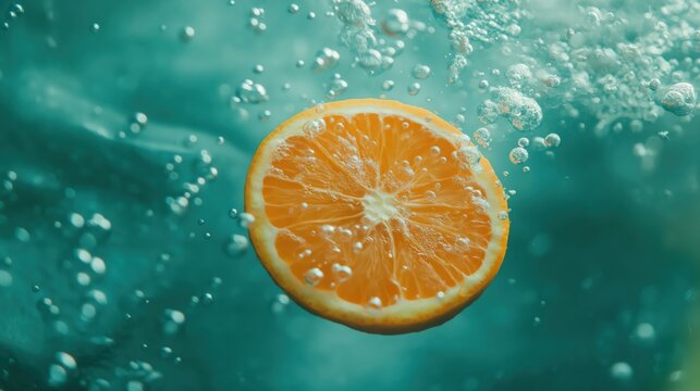 Orange Slice Floating in Water with Bubbles 1500x1000px Full size High Resolution Image Water Fresh