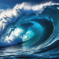 A landscape of beautiful storm waves crashing onto the ocean.
