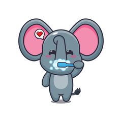 Cute elephant brushing teeth cartoon vector illustration