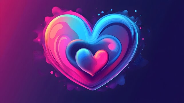 Three nested hearts in vibrant shades of pink and blue